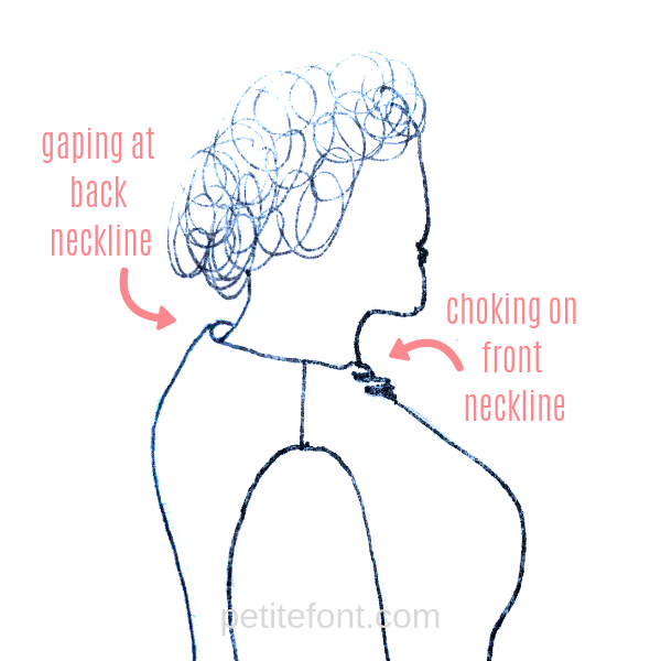 How to tell if you need a round back adjustment: gaping at the back neckline and a high neckline in the front