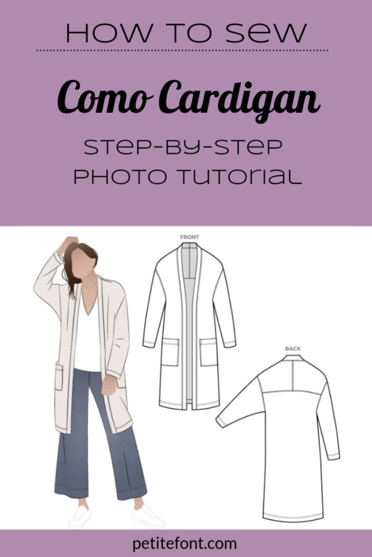 Como Cardigan pattern image with text overlay: step-by-step photo tutorial