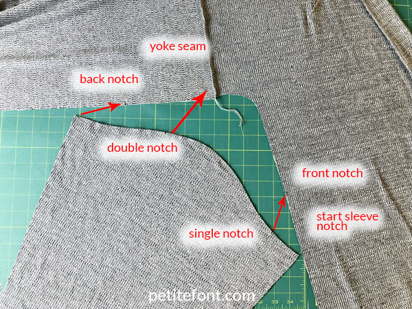 Como Cardigan Sew Along: all notches illustrated with arrow corresponding to matching side