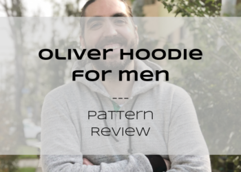 Oliver hoodie on a smiling man with text overlay: Oliver Hoodie for Men Pattern Review