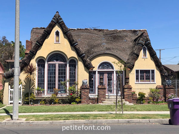 Whimsical house with architecture reiminiscent of the Snow White's dwarves' home in Alamitos Beach, Long Beach
