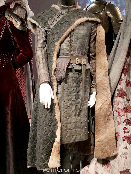 Mannequin modeling Arya Stark's warrior outfit in the Game of Thrones costumes exhibition at FIDM Museum