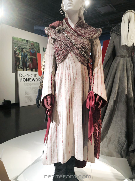 Mannequin modeling Queen Daenerys Targaryen's outfit in the Game of Thrones costumes exhibition at FIDM Museum