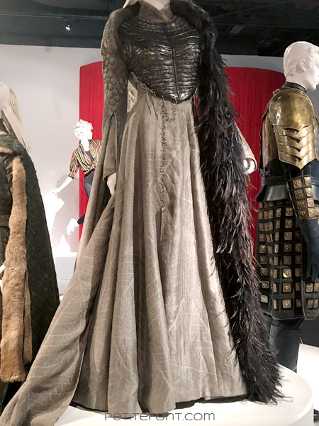 Mannequin modeling Sansa Stark's coronation dress in the Game of Thrones costumes exhibition at FIDM Museum