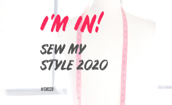 Mannequin with red measuring tape around shoulders and handbrushed lettering overlayed reading I'm in! Sew My Style 2020 #SMS20