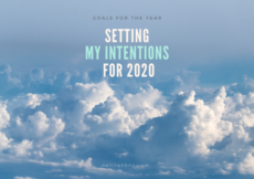 An expanse of poofy clouds in a blue sky with text that reads Goals for the Year: Setting My Intentions for 2020