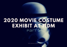 Image of a Star Wars stormtrooper's mask in darkness with text overlay that reads 2020 Movie Costume Exhibit at FIDM