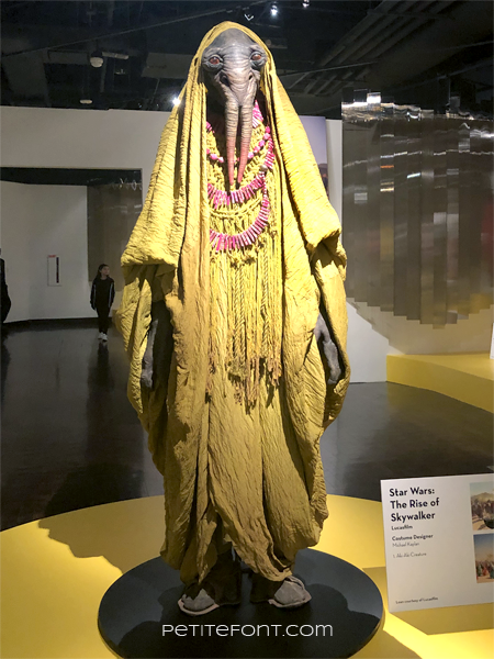 Yellow Aki-Aki display from the 2020 movie costumes exhibit at FIDM