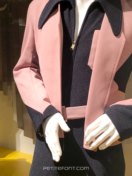Close up of Wesley Snipes' pantsuit and jacket from My Name is Dolomite, at the 2020 movie costumes exhibit at FIDM