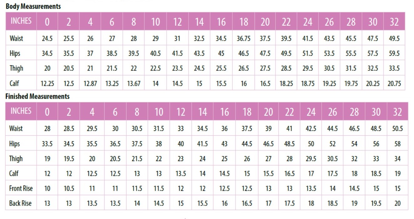 Slim Size Chart