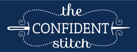 Blue background with white text that reads The Confident Stitch