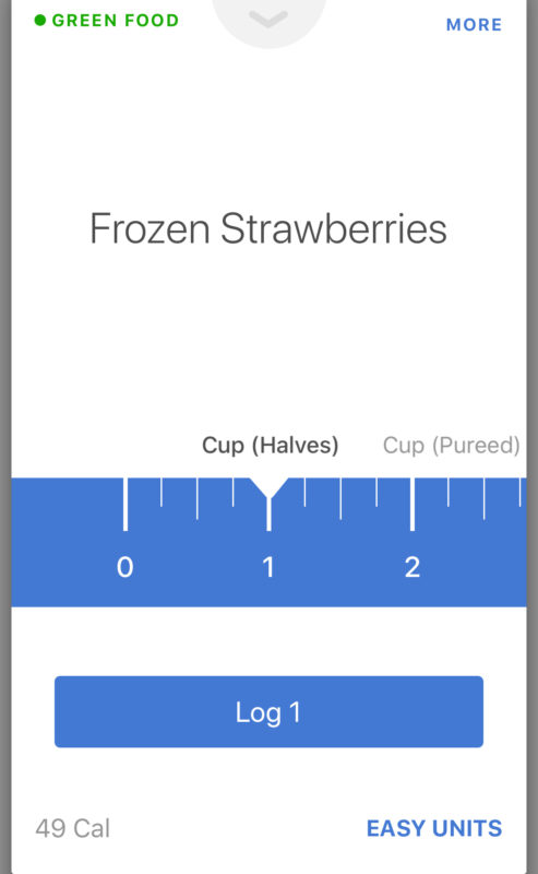 Screenshot of Noom frozen strawberry input options 1/3