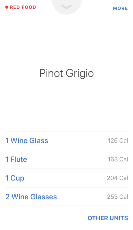 Screenshot of Noom's Pinot Grigio input options
