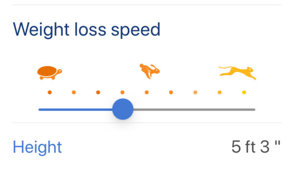 Screenshot of Noom's weight loss speed options