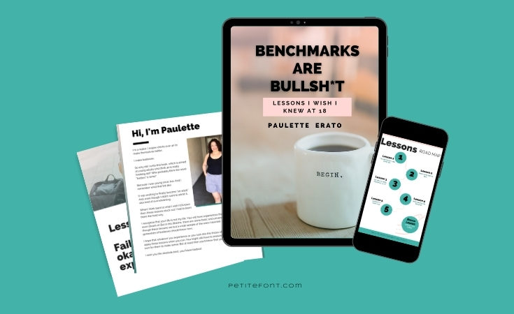 Teal background with several mobile devices and pages showcasing the cover of the book "Benchmarks are Bullsh*t"