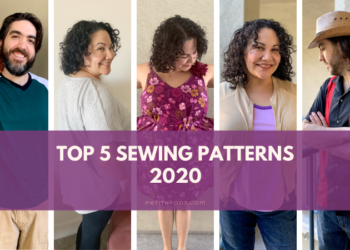 5 pictures of Paulette or Ryan in different outfits. Text overlay reads "top 5 sewing patterns 2020"