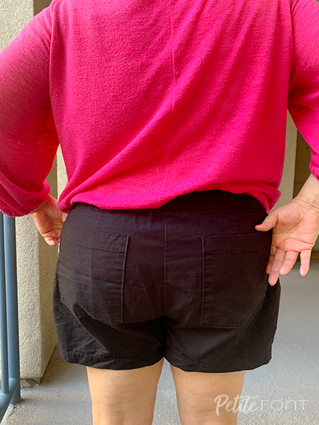 Back view of Lander shorts in black fabric
